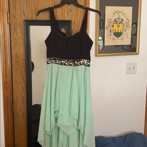 Green and black hi low dress